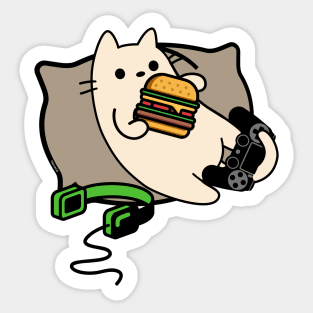 Gamer cat eating hamburger game loading Sticker